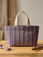 Handwoven Jamakkalam Tote Bag – Purple Base with Yellow & White Stripes | Premium Cotton Hand Bag