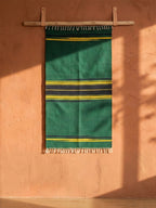 Bhavani Jamakkalam / Handwoven Cotton Carpet Green Base with Blue & Yellow Stripes (3.25 ft × 6.5 ft)