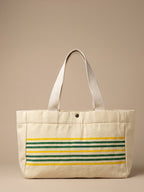 Handwoven Jamakkalam Tote Bag – Yellow Base with Green Striped | Premium Cotton Hand Bag