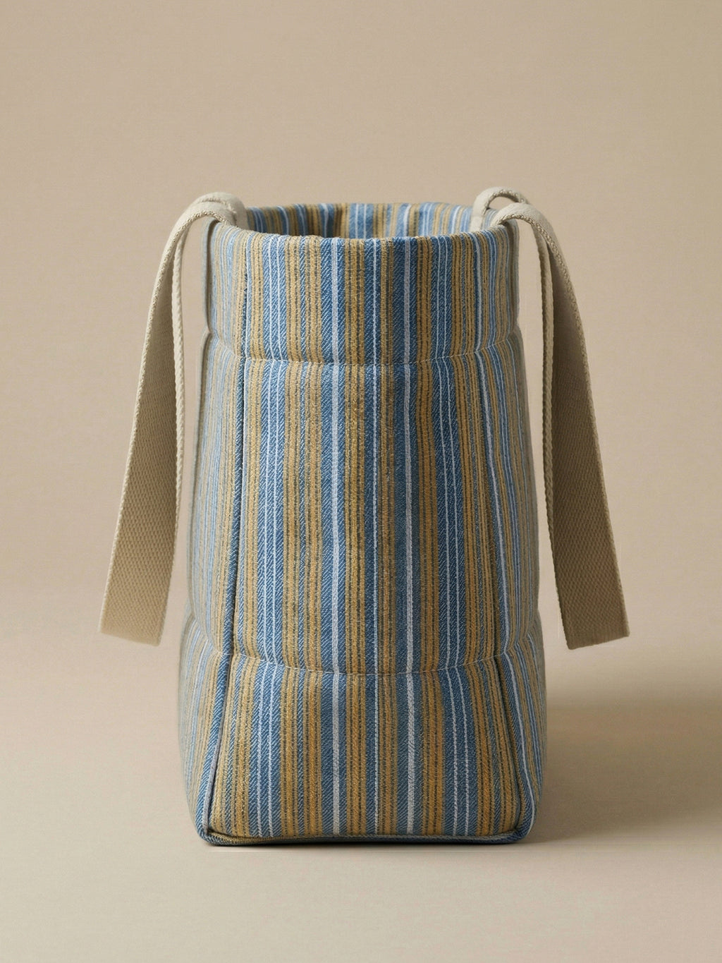 Handwoven Jamakkalam Tote Bag – Blue Base with Yellow & White Striped | Premium Cotton Hand Bag