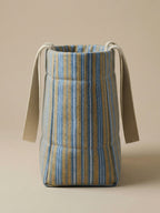 Handwoven Jamakkalam Tote Bag – Blue Base with Yellow & White Striped | Premium Cotton Hand Bag