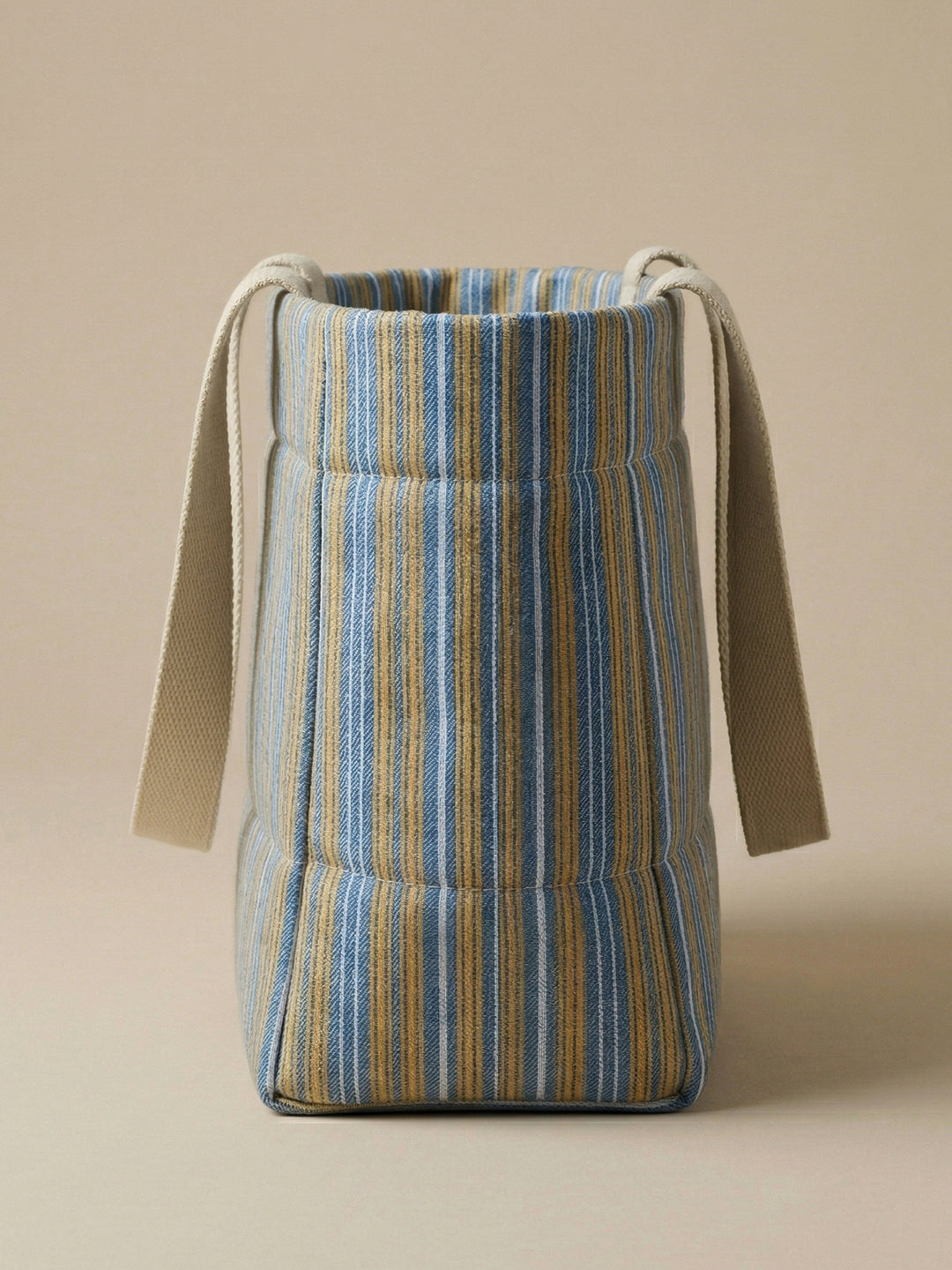 Handwoven Jamakkalam Tote Bag – Blue Base with Yellow & White Striped | Premium Cotton Hand Bag