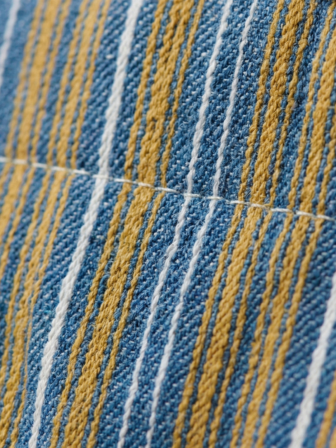 Handwoven Jamakkalam Tote Bag – Blue Base with Yellow & White Striped | Premium Cotton Hand Bag