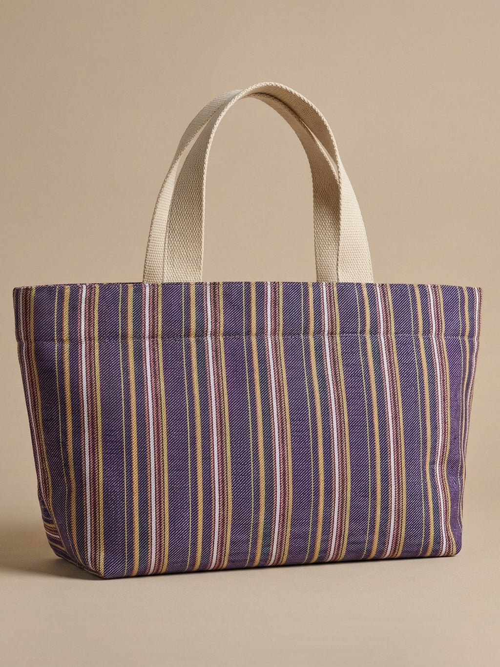 Handwoven Jamakkalam Tote Bag – Purple Base with Yellow & White Stripes | Premium Cotton Hand Bag