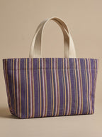 Handwoven Jamakkalam Tote Bag – Purple Base with Yellow & White Stripes | Premium Cotton Hand Bag