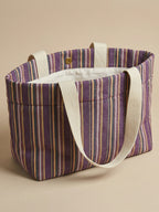 Handwoven Jamakkalam Tote Bag – Purple Base with Yellow & White Stripes | Premium Cotton Hand Bag