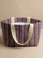 Handwoven Jamakkalam Tote Bag – Purple Base with Yellow & White Stripes | Premium Cotton Hand Bag
