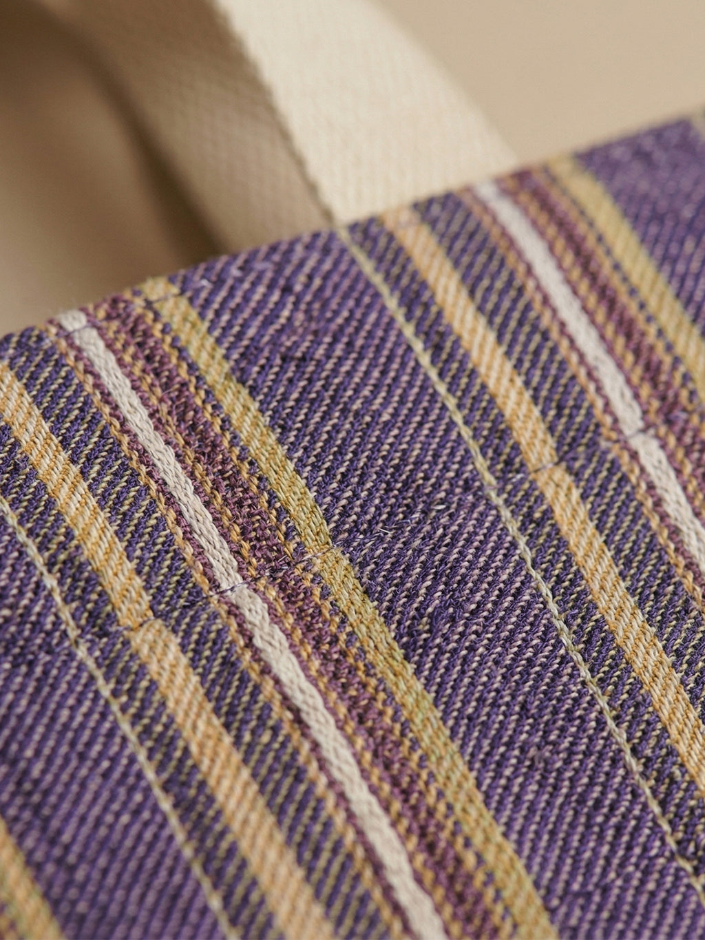 Handwoven Jamakkalam Tote Bag – Purple Base with Yellow & White Stripes | Premium Cotton Hand Bag
