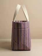 Handwoven Jamakkalam Tote Bag – Purple Base with Yellow & White Stripes | Premium Cotton Hand Bag